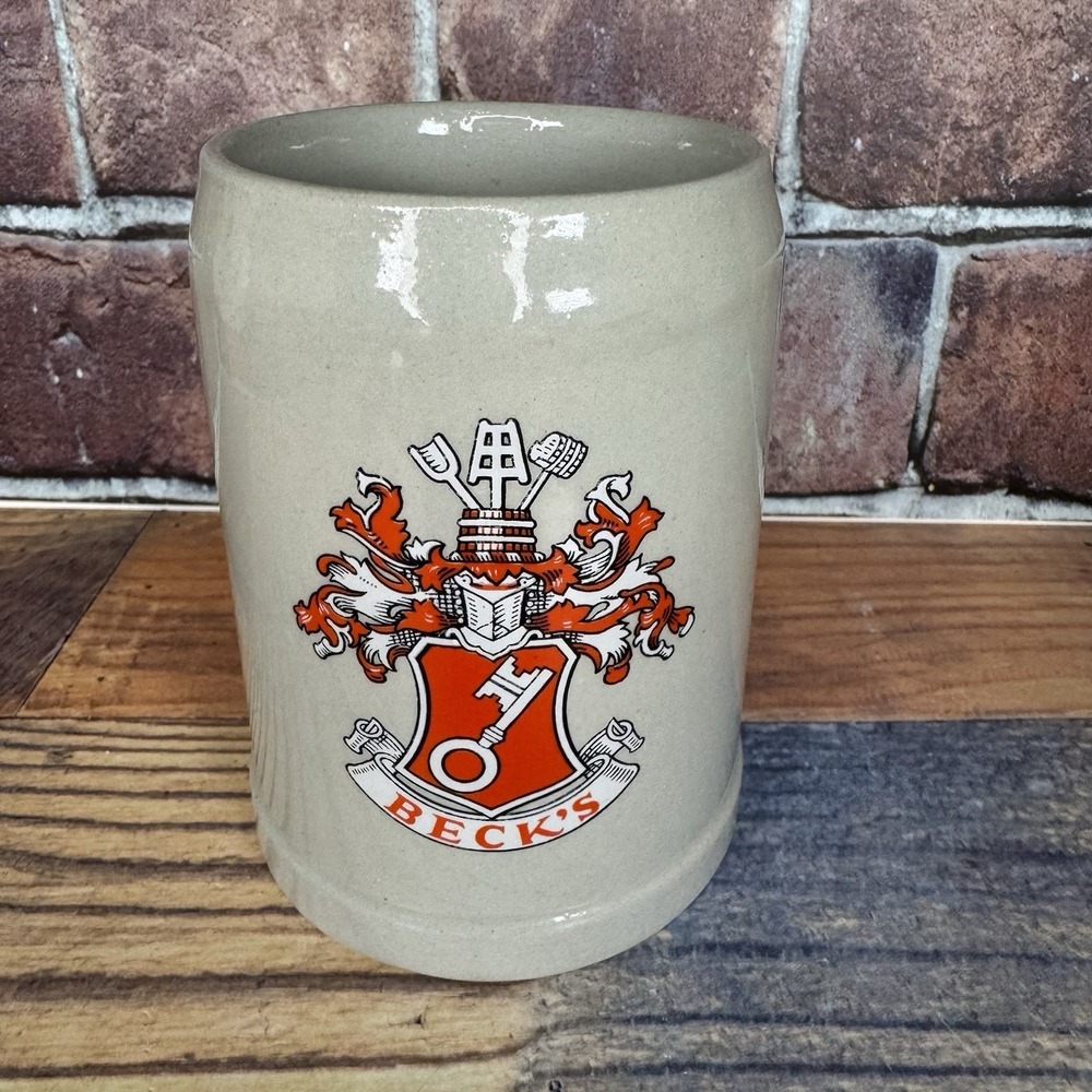 Vintage Becks Beer Tankard German Stoneware 0.5L Mug Grey Salt Glaze Stein